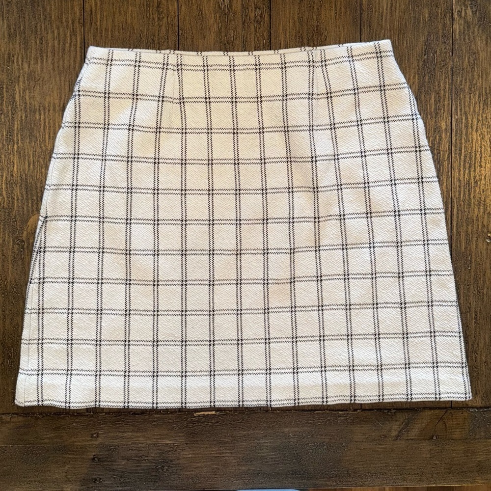 J. Jill White & Black Windowpane Grid Print Cotton Knit Mini Skirt Size Small
